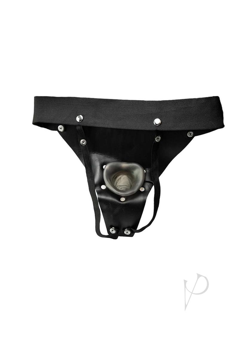 Crystal Jelly Power Cock Vibrating Strap-On Harness with Hollow Dildo with Wired Remote Control - Smoke/Black