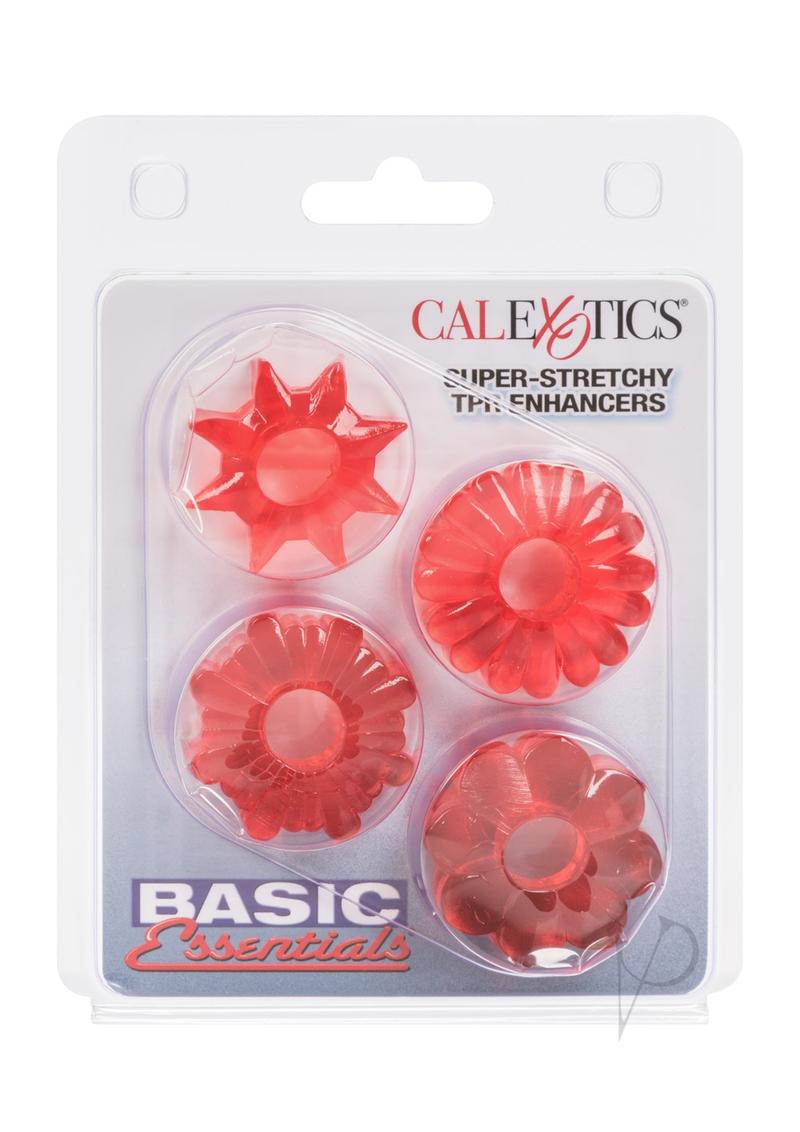 Basic Essentials Super Stretchy Enhancer Cock Rings - Red