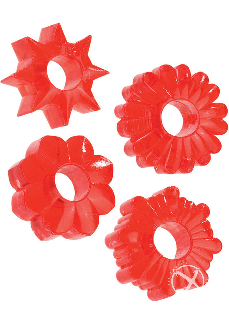 Basic Essentials Super Stretchy Enhancer Cock Rings - Red