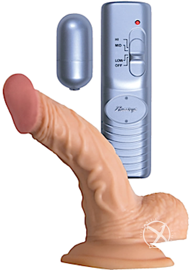 Real Skin All American Whoppers Vibrating Dildo with Balls with Bullet and Wired Remote Control 5in - Vanilla