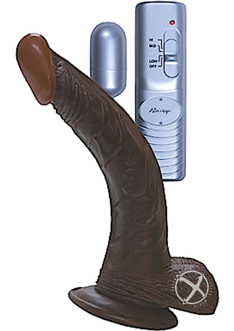 All American Whoppers Vibrating Dildo with Balls and Bullet with Wired Remote Control 8in - Chocolate