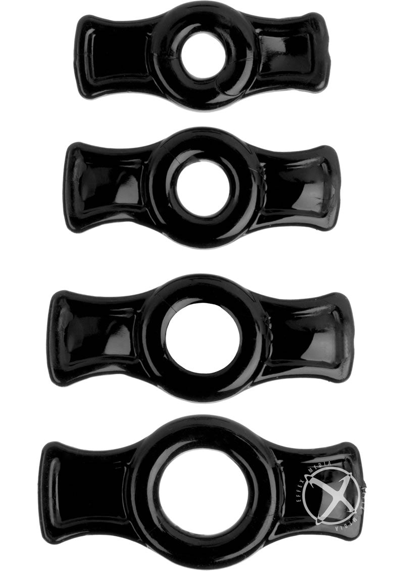 TitanMen Stretch-To-Fit Cock Rings (4 Piece Kit) - Black