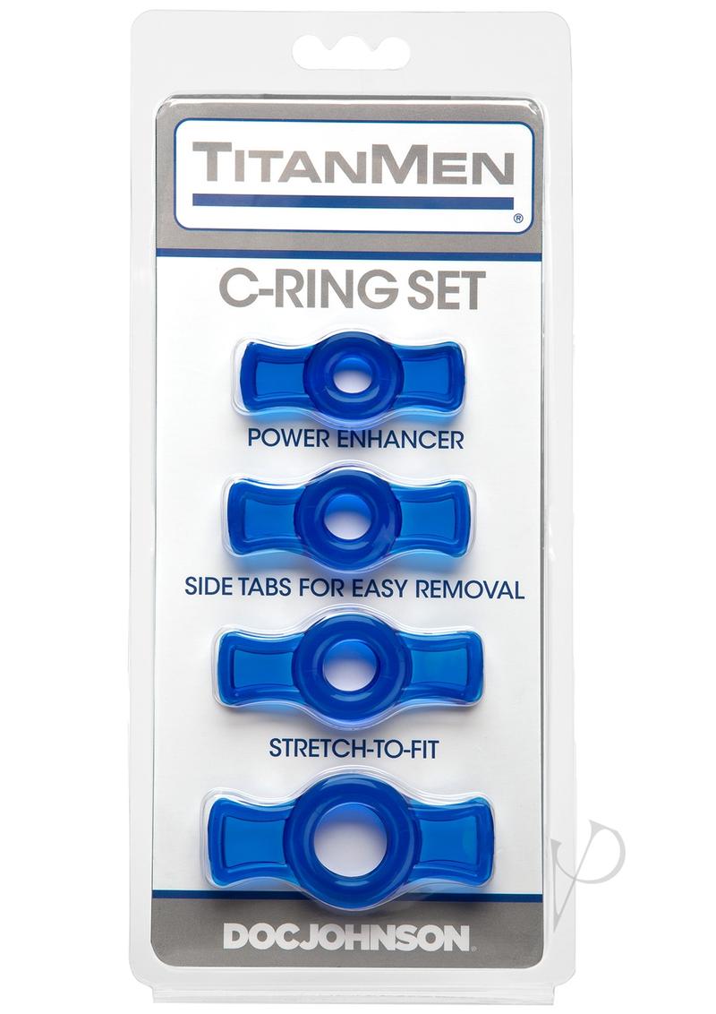TitanMen Stretch-To-Fit Cock Rings (4 Piece Kit) - Blue