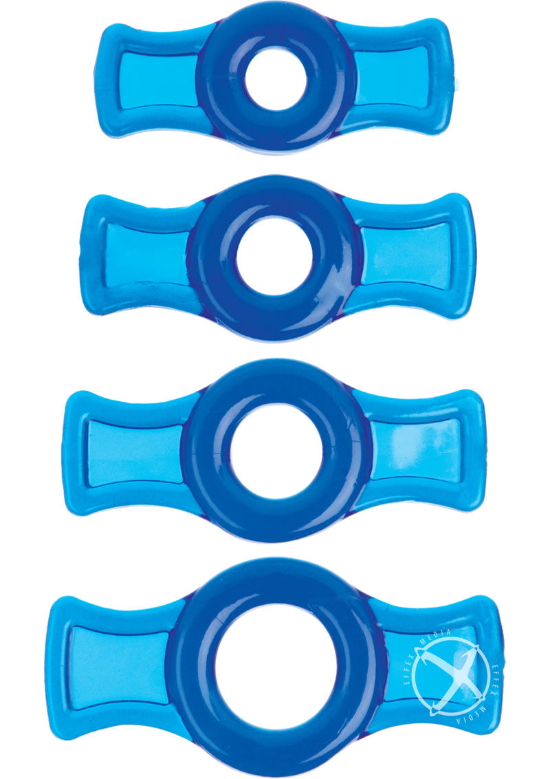 TitanMen Stretch-To-Fit Cock Rings (4 Piece Kit) - Blue