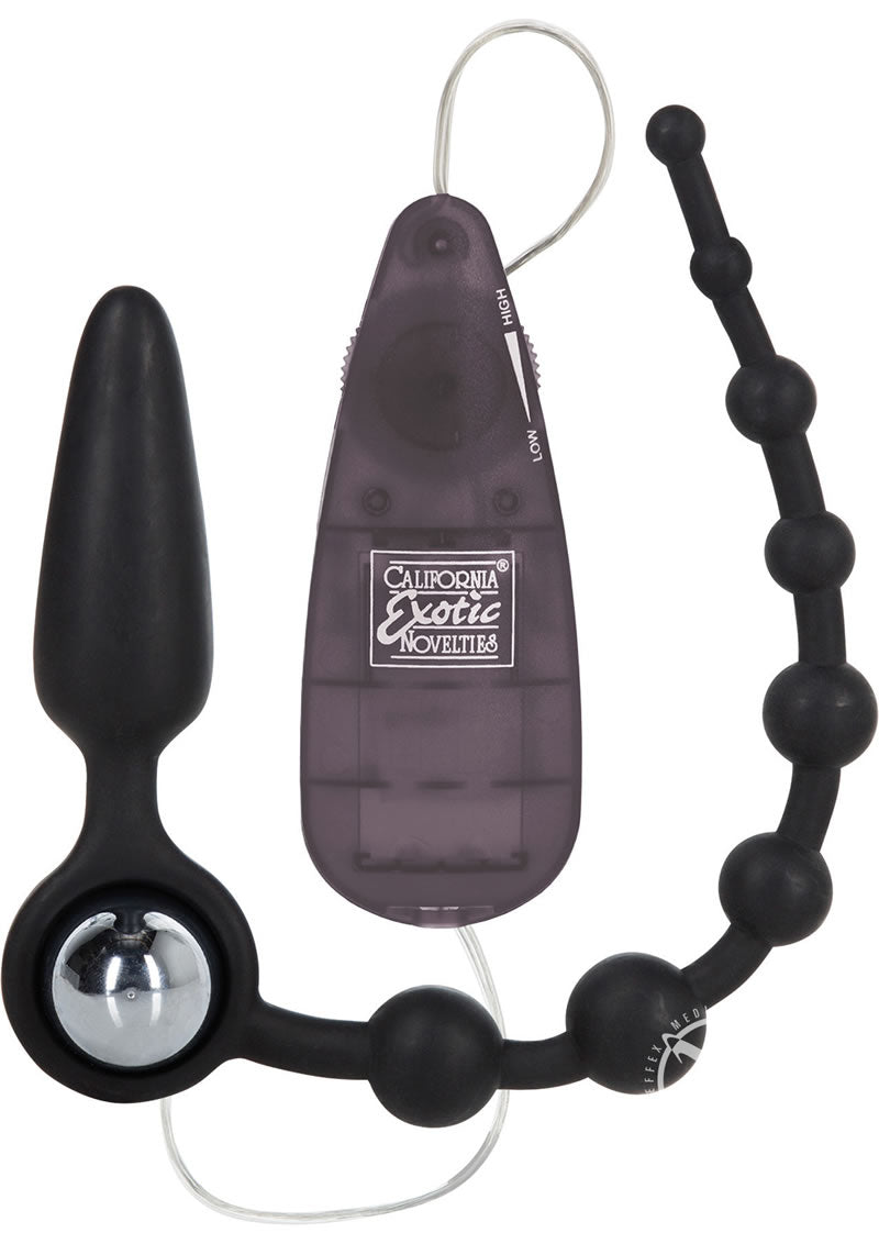 Booty Call Booty Double Dare Silicone Vibrating Butt Plug with Anal Beads and Bullet with Wired Remote Control - Black
