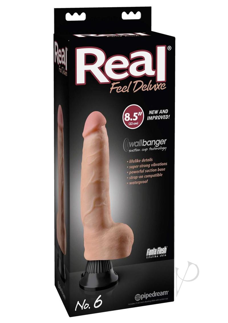 Real Feel Deluxe No. 6 Wallbanger Vibrating Dildo with Balls - 8.5in Vanilla