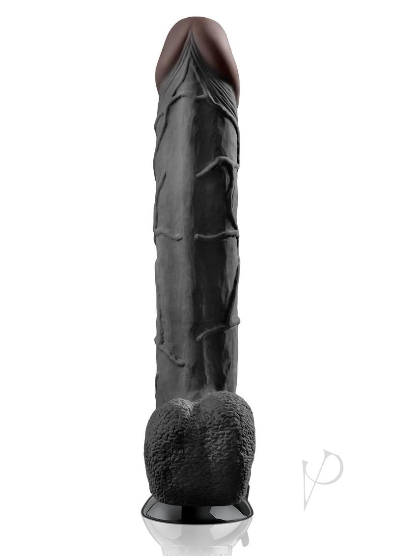 Real Feel Deluxe No. 12 Wallbanger Vibrating Dildo with Balls Waterproof 12in - Black