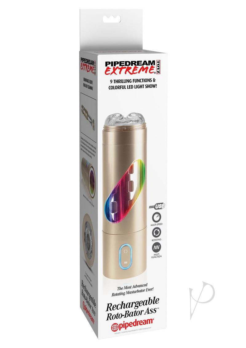 Pipedream Extreme Toyz Rechargeable Roto-Bator Ass Masturbator - Butt - Gold/Clear/Multi