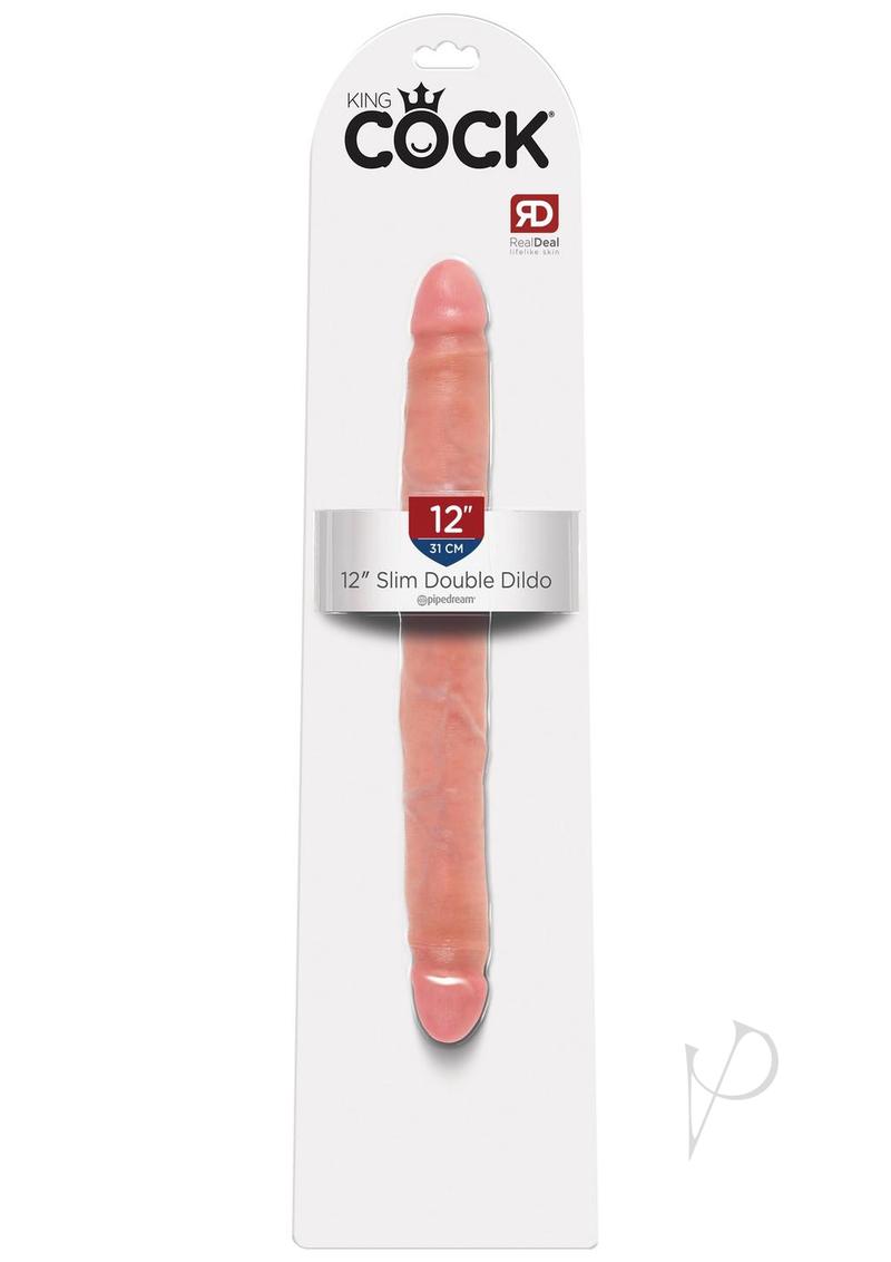 King Cock Slim Double Dildo 12in - Vanilla