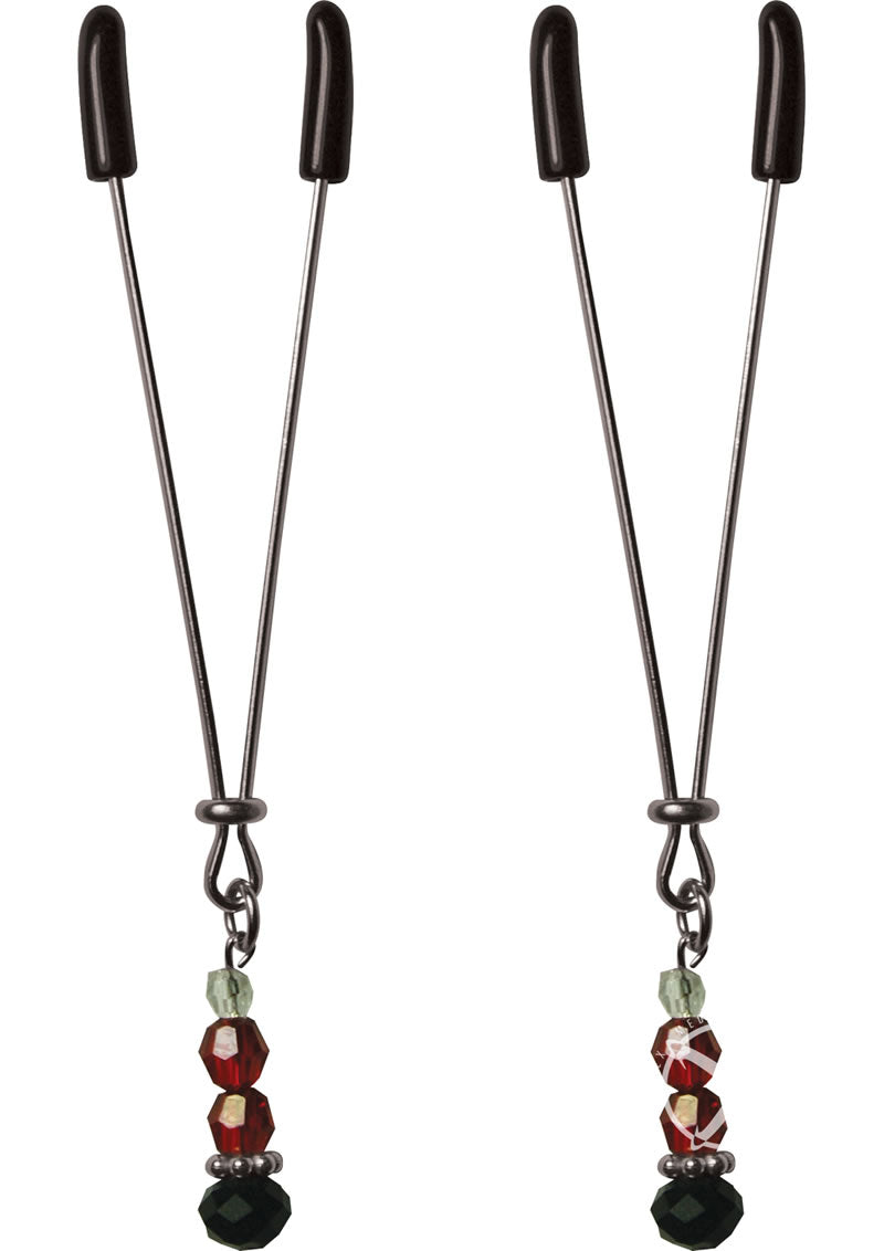 Sex and Mischief Ruby Black Adjustable Nipple Clips with Beads