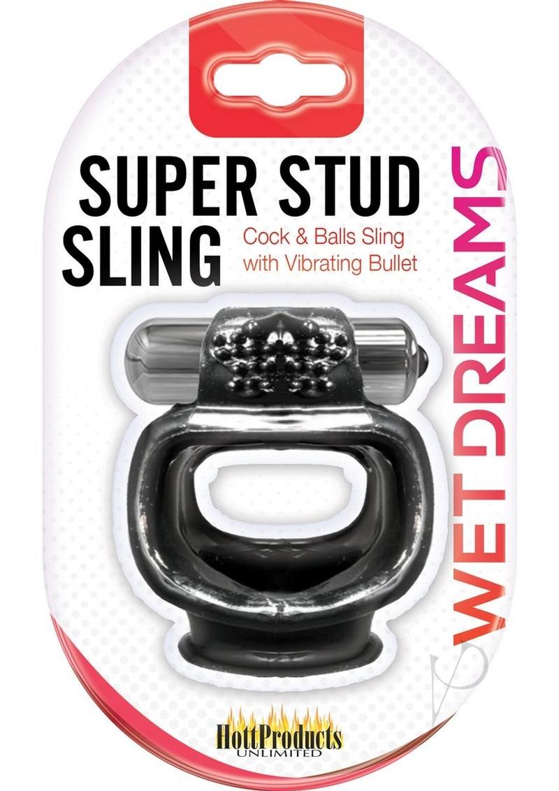 Wet Dreams Super Stud Sling Silicone Vibrating Cock Ring Waterproof - Black