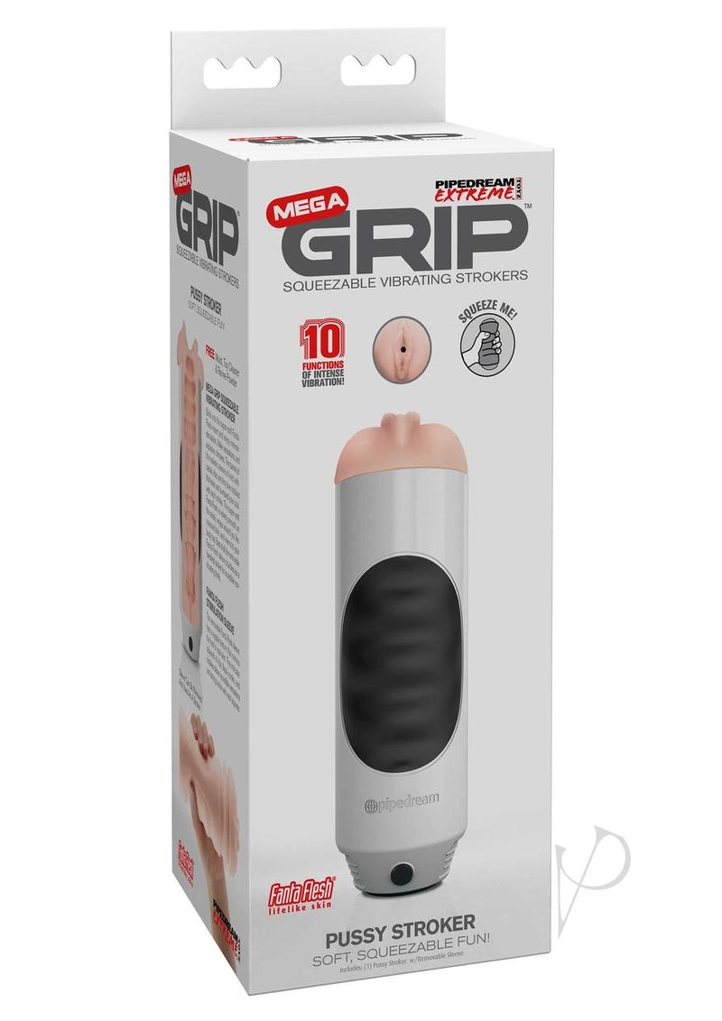 Pipedream Extreme Toyz Mega Grip Vibrating Pussy Masturbator - Pussy - White/Black/Vanilla