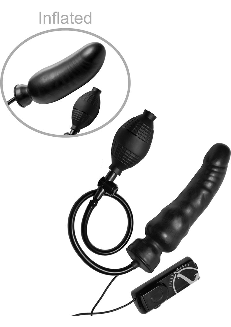 Master Series Ravage Vibrating Inflatable 7.5in Dildo with Wired Remote Control - Black