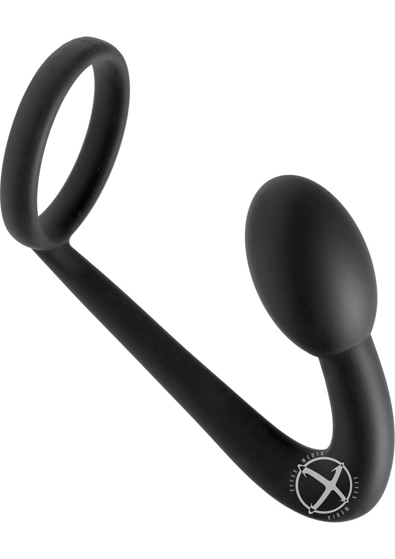 Prostatic Play Explorer Silicone Cock Ring with Butt Plug - Black