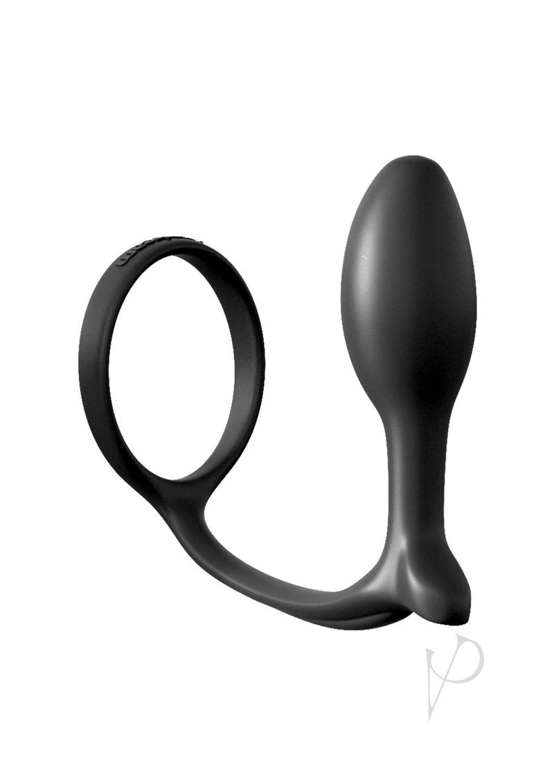 Anal Fantasy Collection Ass-Gasm Beginners Silicone Cock Ring with Butt Plug - Black