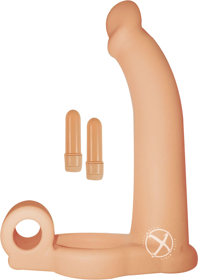 Double Penetrator Studmaker Silicone Vibrating Cock Ring - Vanilla