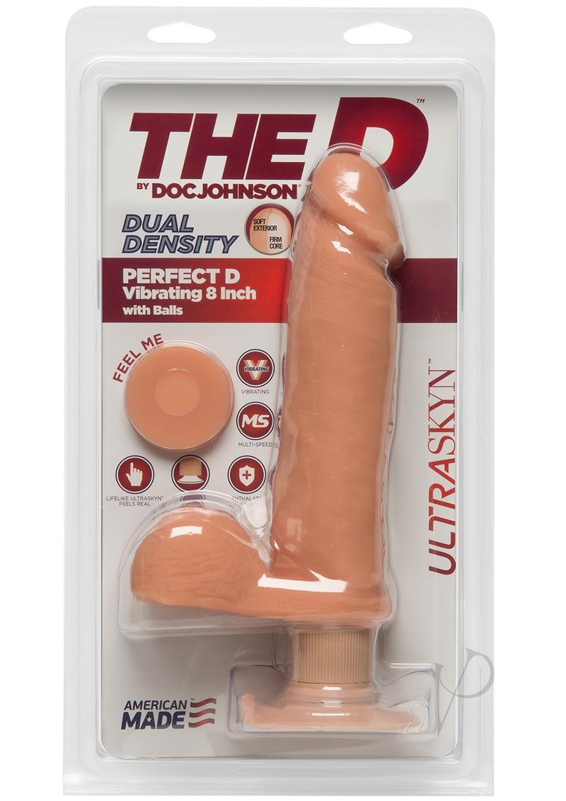 The D Perfect D Ultraskyn Vibrating Dildo with Balls 8in - Vanilla
