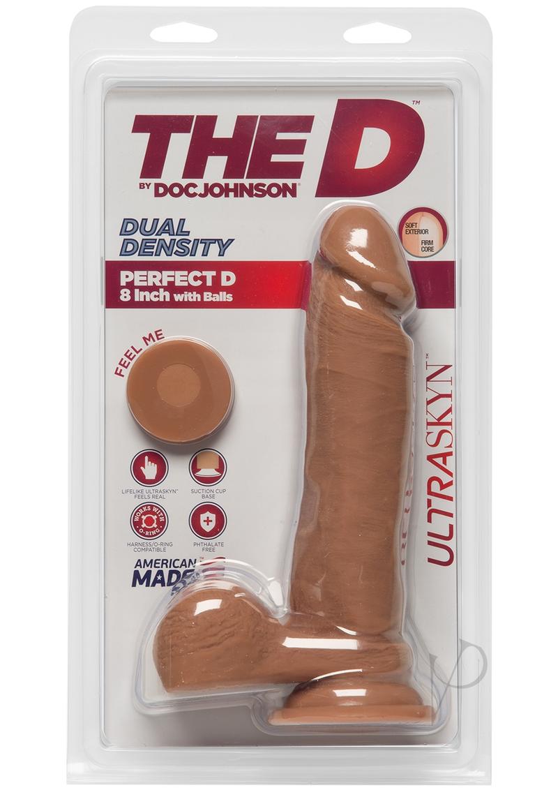 The D Perfect D Ultraskyn Dildo with Balls 8in - Caramel