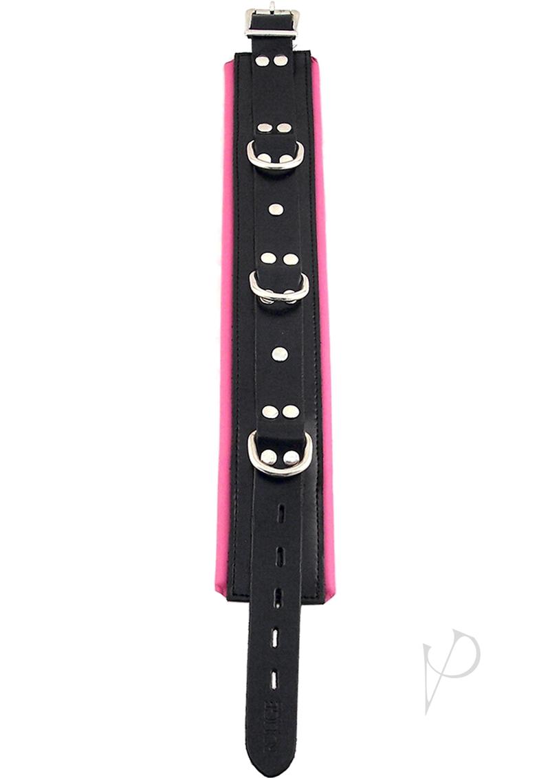 Rouge 3 D-Ring Padded Leather Adjustable Collar - Black/Pink