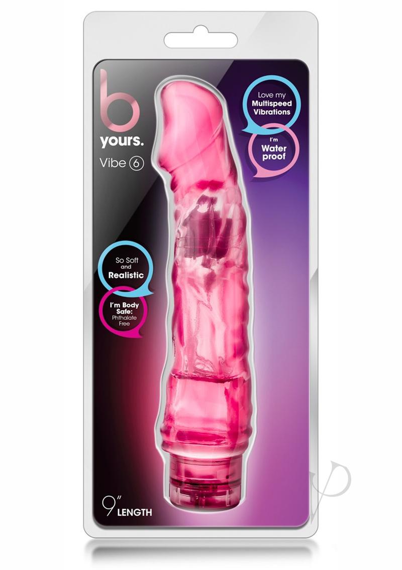 B Yours Vibe 6 Vibrating Dildo 9in - Pink
