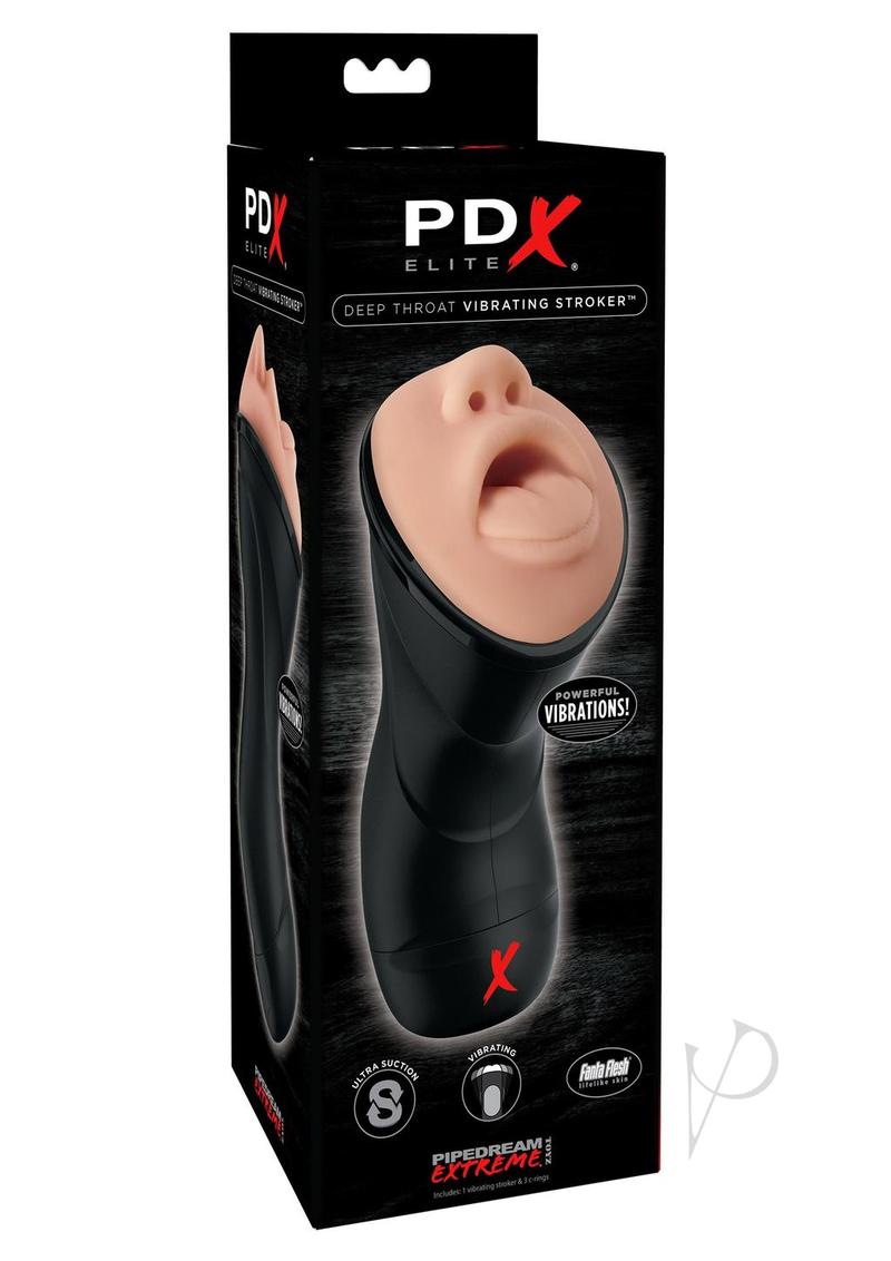 PDX Elite Rechargeable Deep Throat Vibrating Masturbator - Mouth - Vanilla/Black