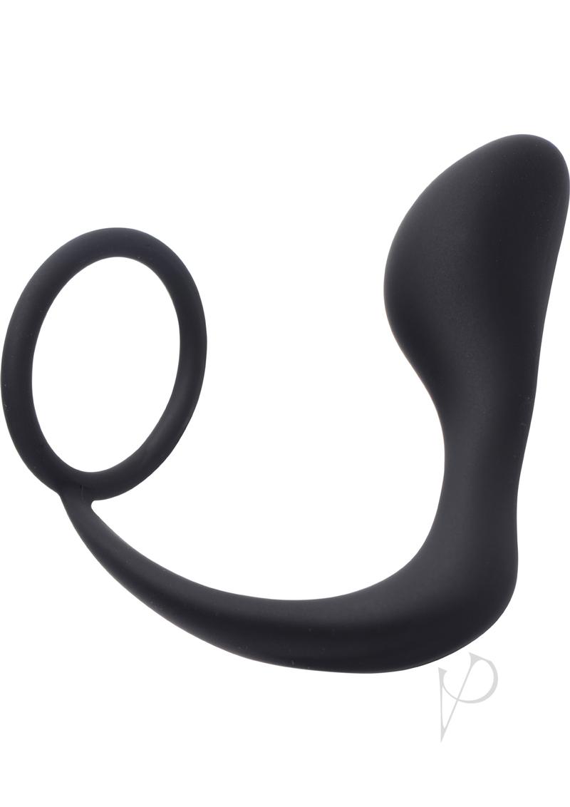 Prostatic Play Explorer II Silicone Cock Ring with Butt Plug - Black
