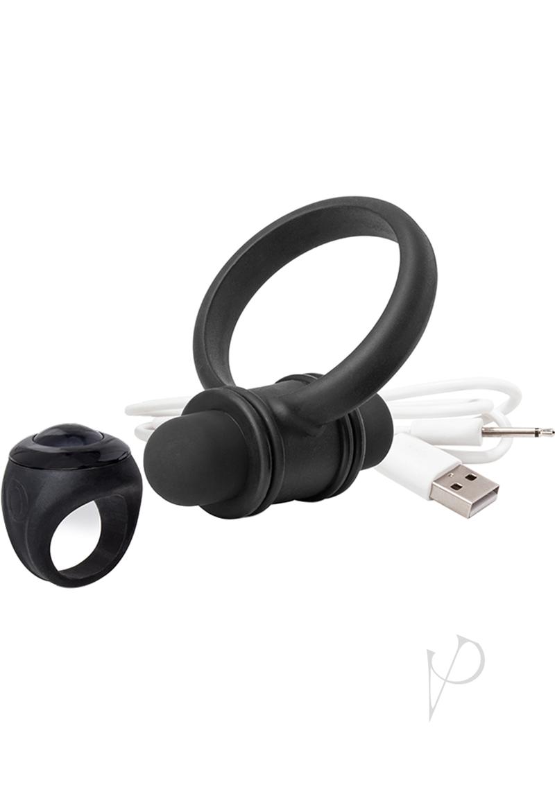My Secret USB Rechargeable Vibrating Silicone Cock Ring Set For Him with Remote Control Ring - Black