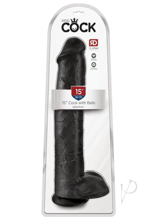 King Cock Dildo with Balls 15in - Black