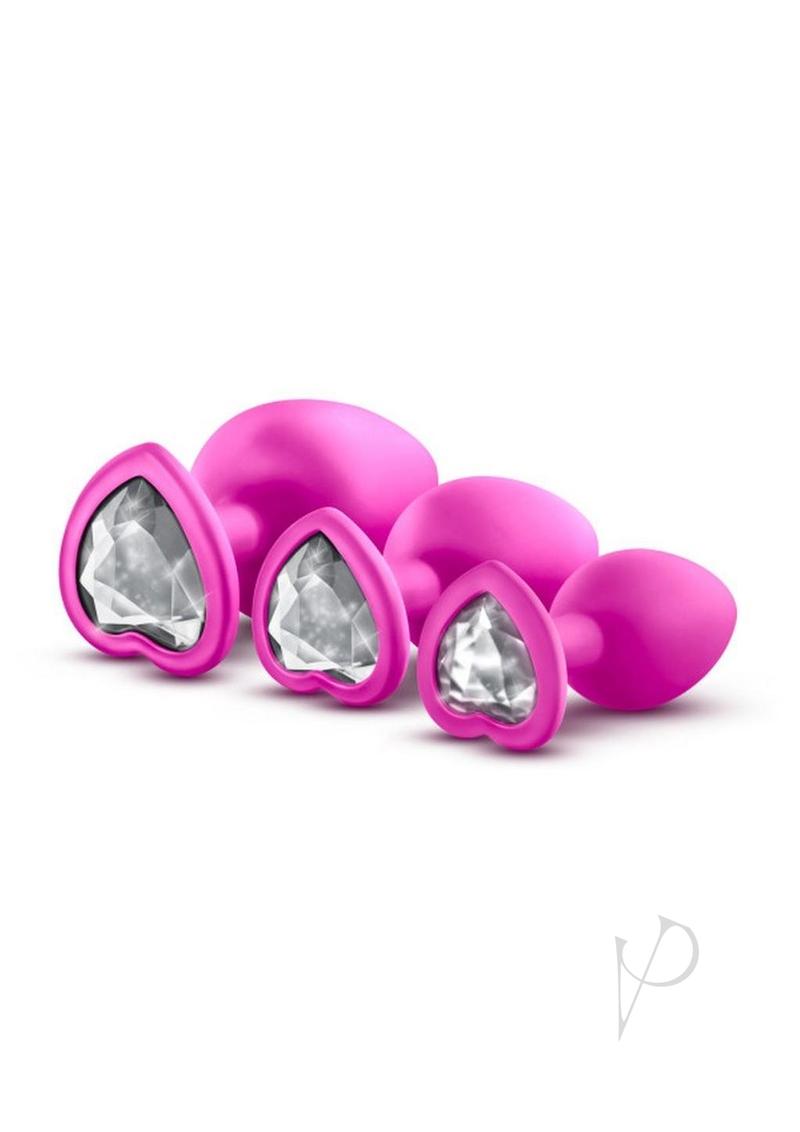 Luxe Bling Plugs Silicone Training Kit with White Gems (3 size kit) - Pink