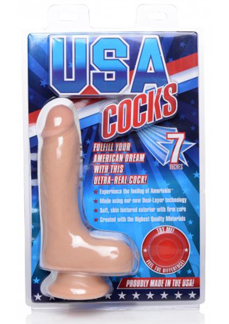 USA Cocks Dual Density Ameriskin 7in Dildo - Vanilla