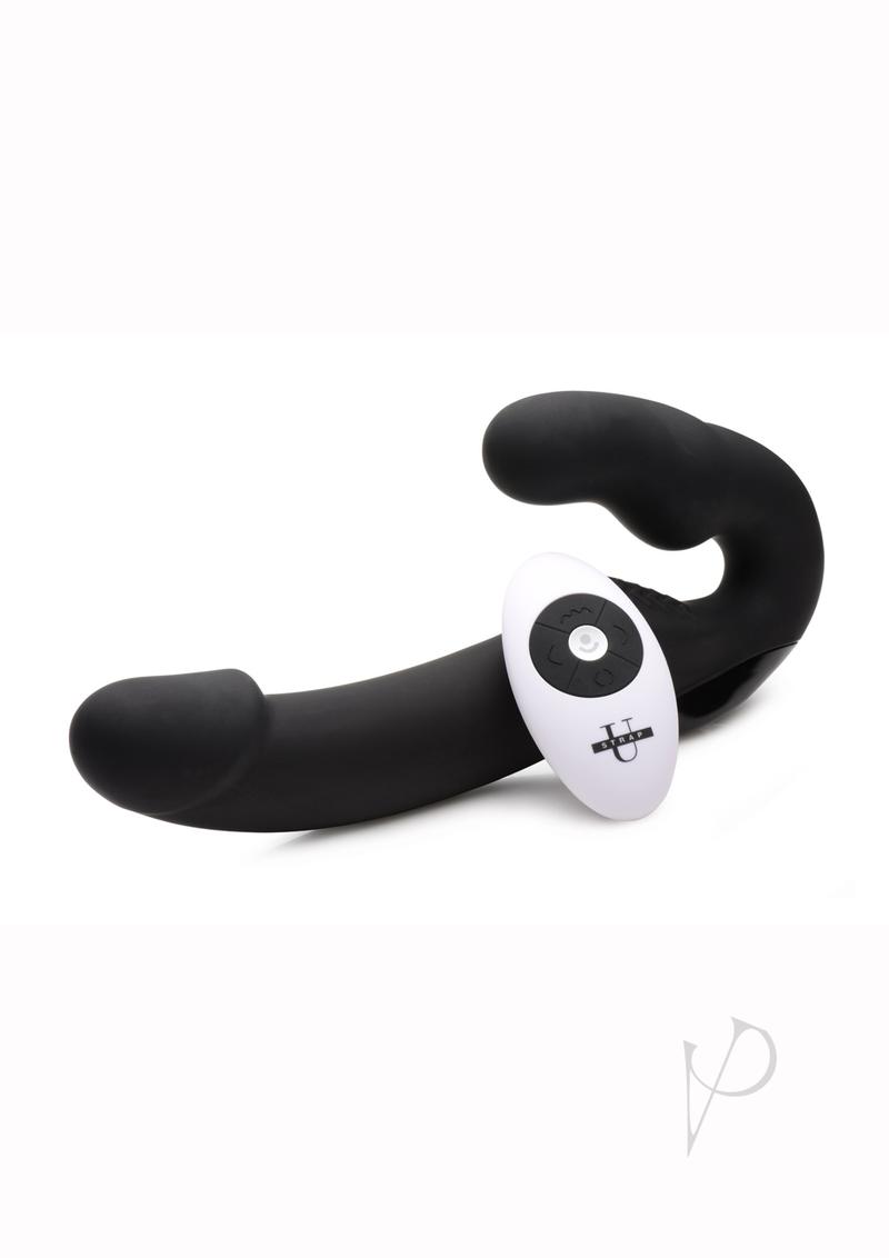 Strap U Urge Rechargeable Silicone Strapless Strap On with Remote Control - Black