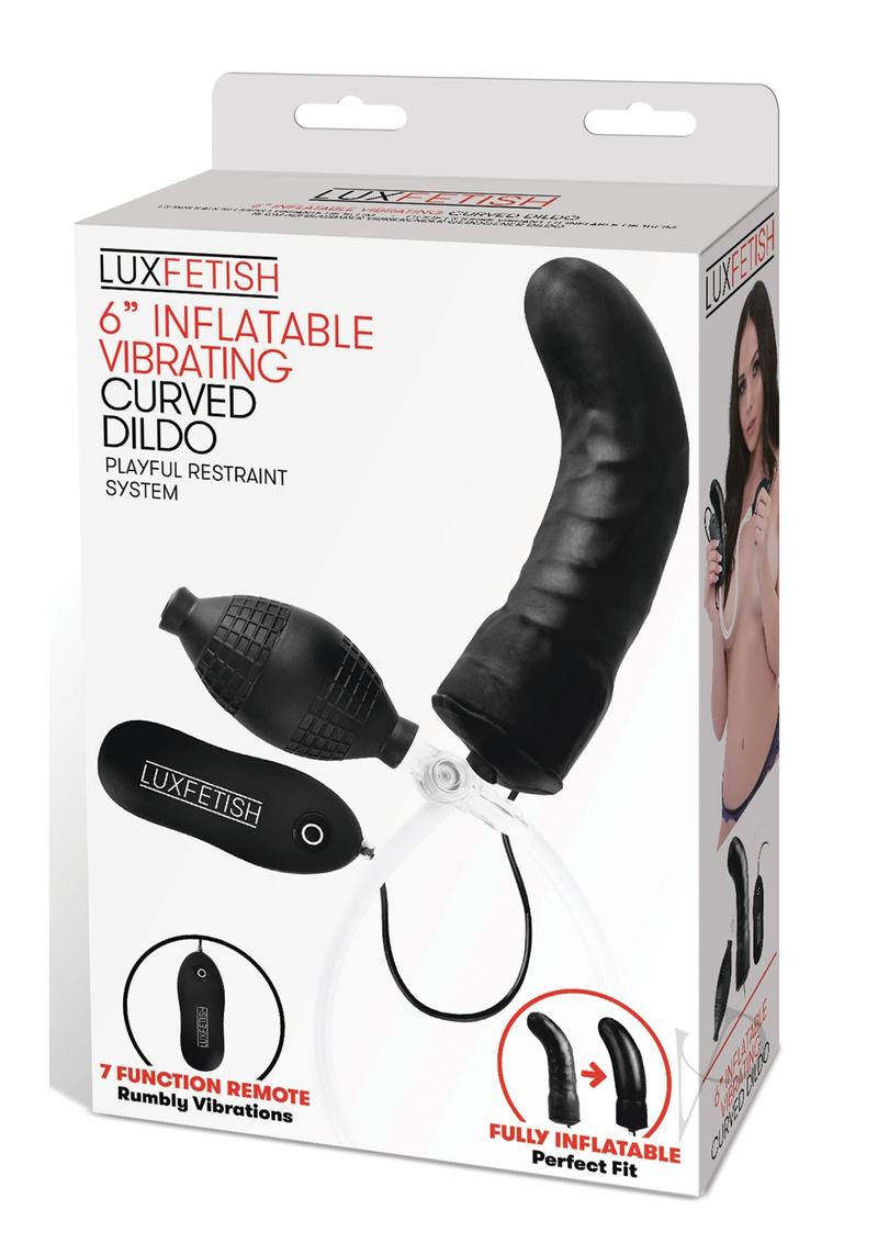 Lux Fetish Latex Inflatable Vibrating Curvd Dildo with Wired Remote Control 6in - Black