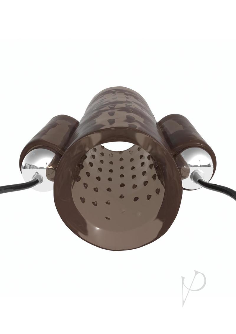 Classix Dual Vibrating Textured Penis Sleeve with Wired Remote Control - Smoke and Clear