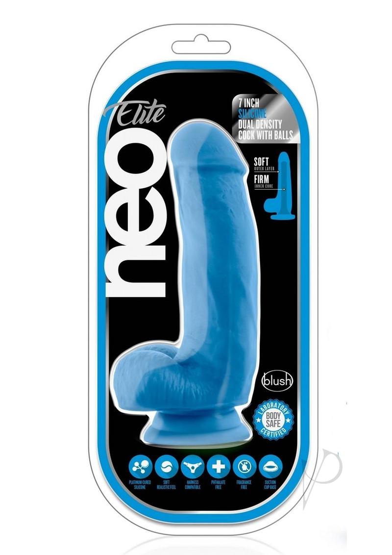 Neo Elite Silicone Dual Density Cock with Balls 7.5in - Neon Blue