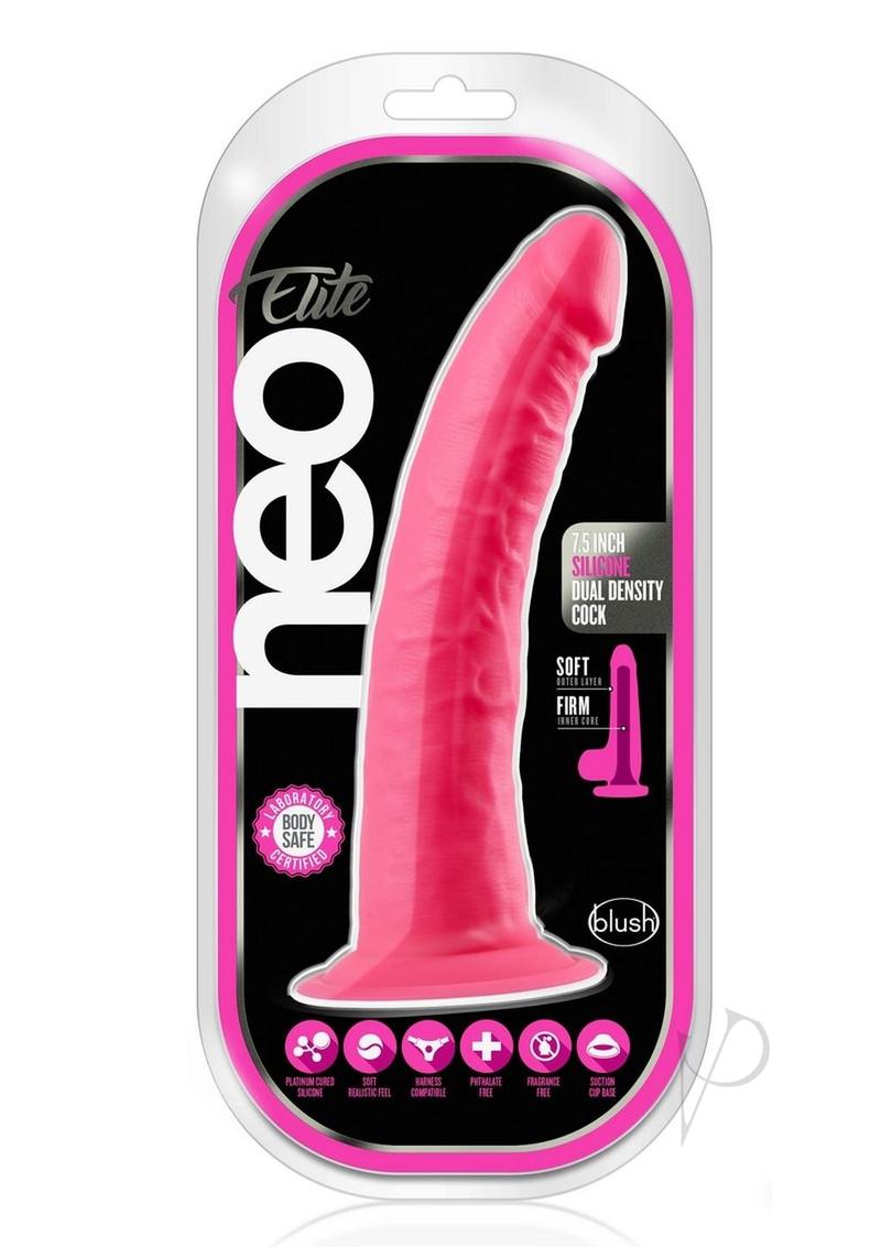 Neo Elite Silicone Dual Density Dildo 7.5in - Neon Pink