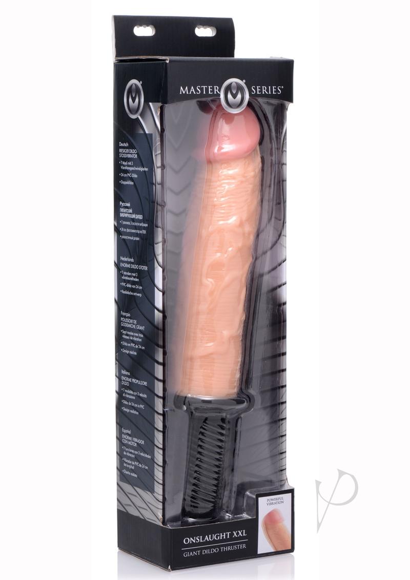 Master Series Onslaught XXL Vibrating Giant 9.75in Dildo Thruster - Vanilla