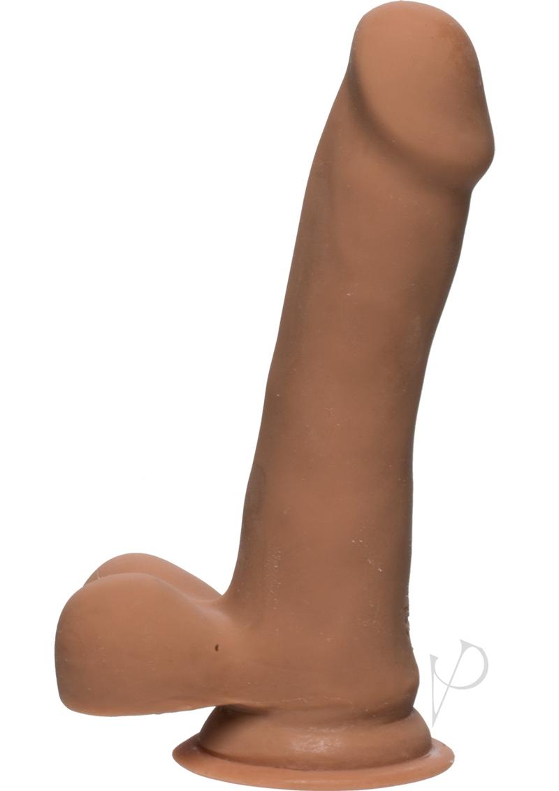 The D Slim D Ultraskyn Dildo with Balls 6.5in - Caramel
