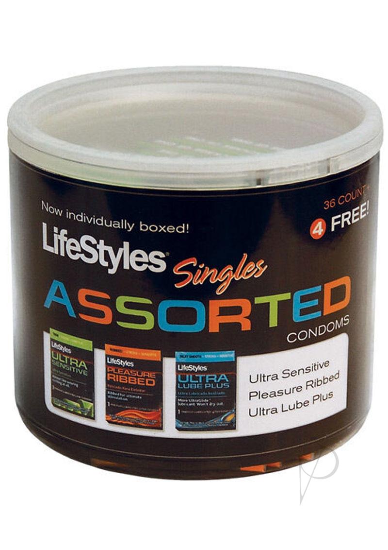 Lifestyles Singles Assorted 40 Individually Boxed Lubricated Latex Condoms Bowl