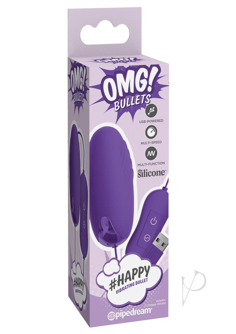 OMG! Bullets #Happy USB-Powered Silicone Vibrating Bullet - Purple