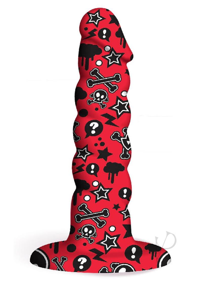 Collage Goth Girl Twisted Silicone Dildo - Red