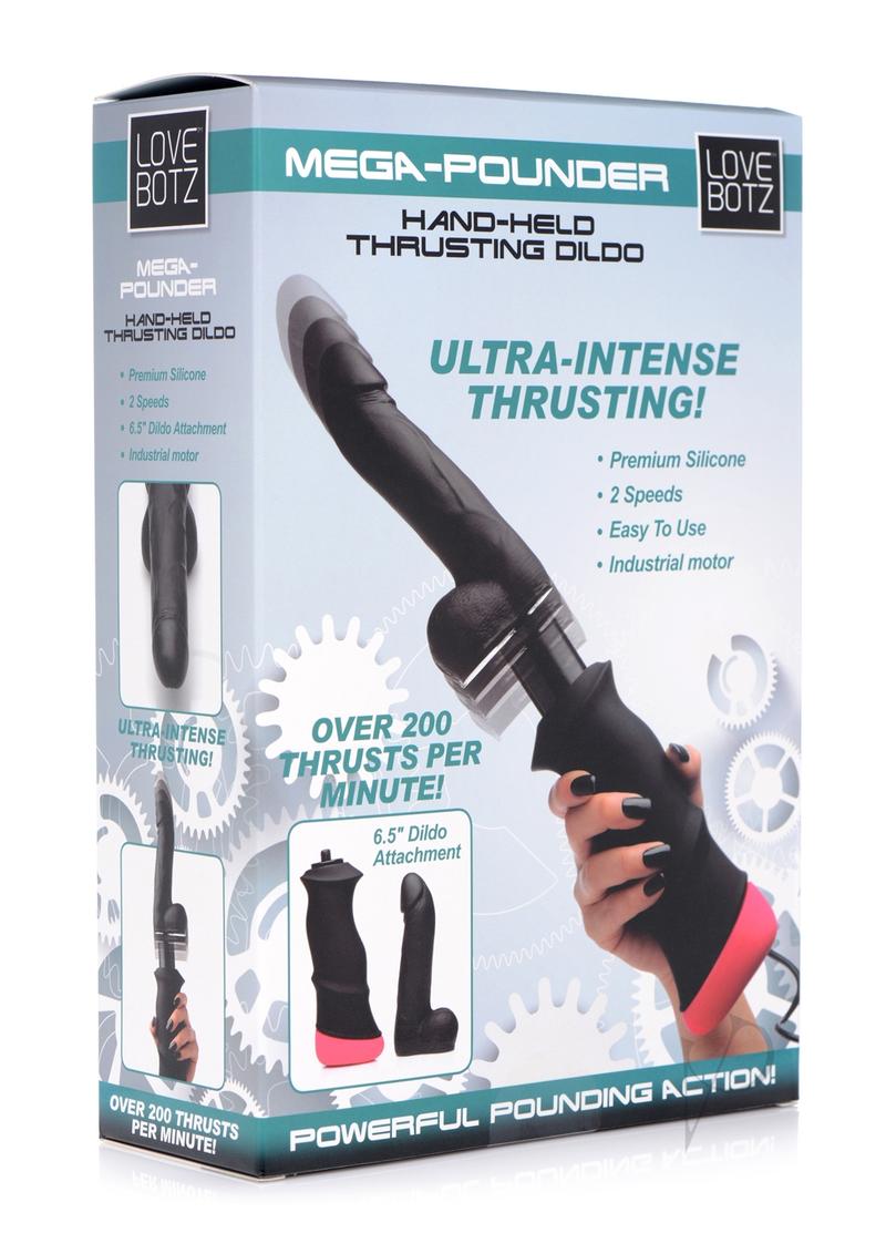 LoveBotz Mega-Pounder Hand-Held Thrusting Silicone Dildo - Black
