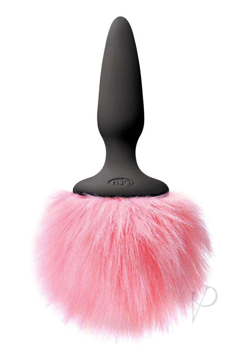 Bunny Tails Mini Silicone Butt Plug - Pink Fur - Black