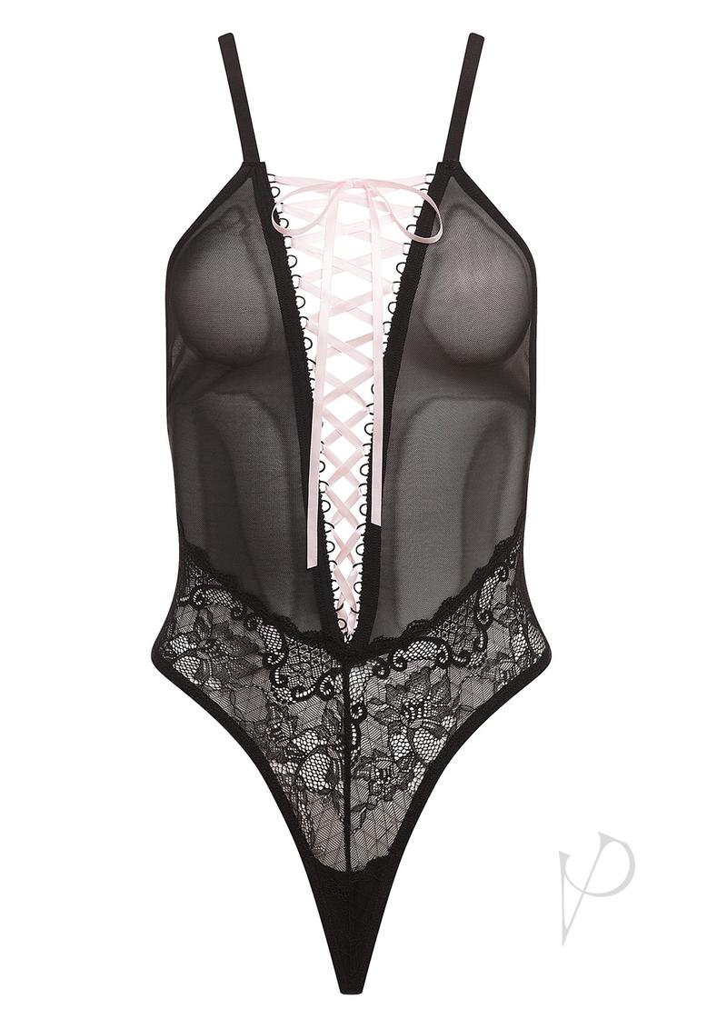 Barely Bare Lace Up Teddy - OS - Black