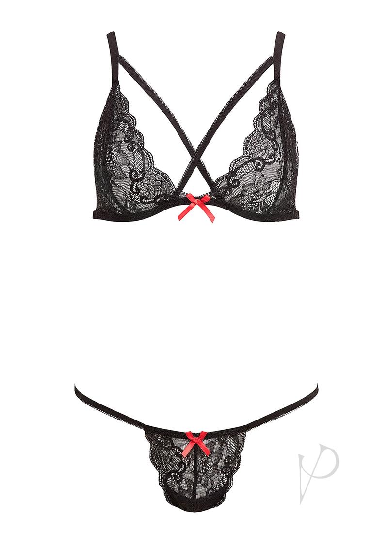 Barely Bare X Strap Bralette Set - Black