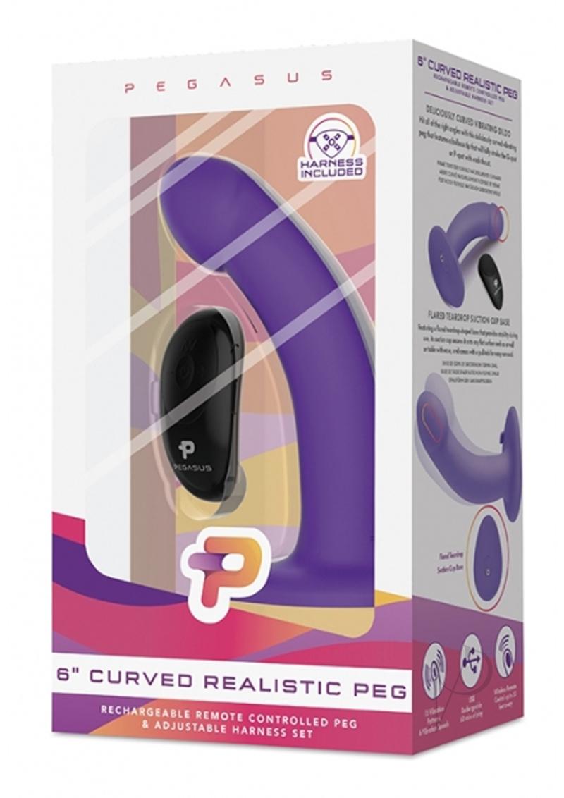 Pegasus Curved Realistic Peg Silicone Rechargeable Dildo with Remote Control 6in - Purple