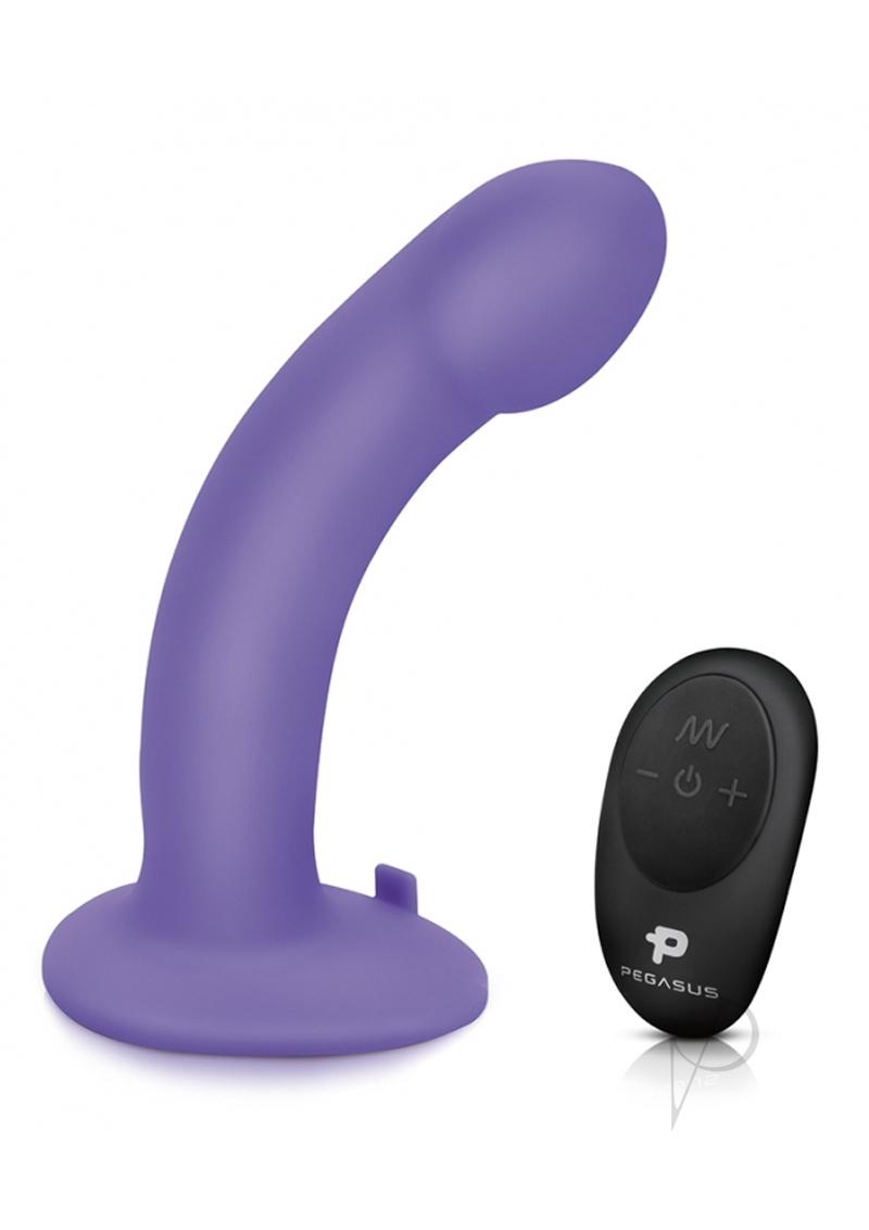 Pegasus Curved Realistic Peg Silicone Rechargeable Dildo with Remote Control 6in - Purple