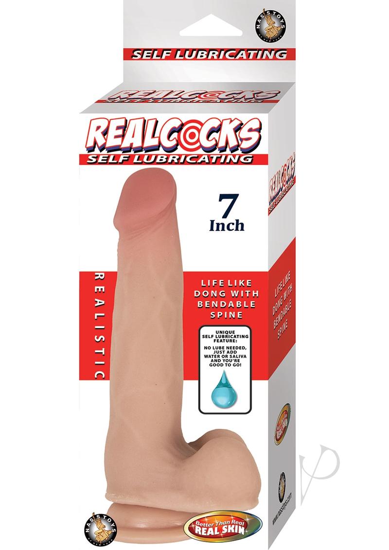 Realcocks Self Lubricating Bendable Dildo with Balls 7in - Vanilla