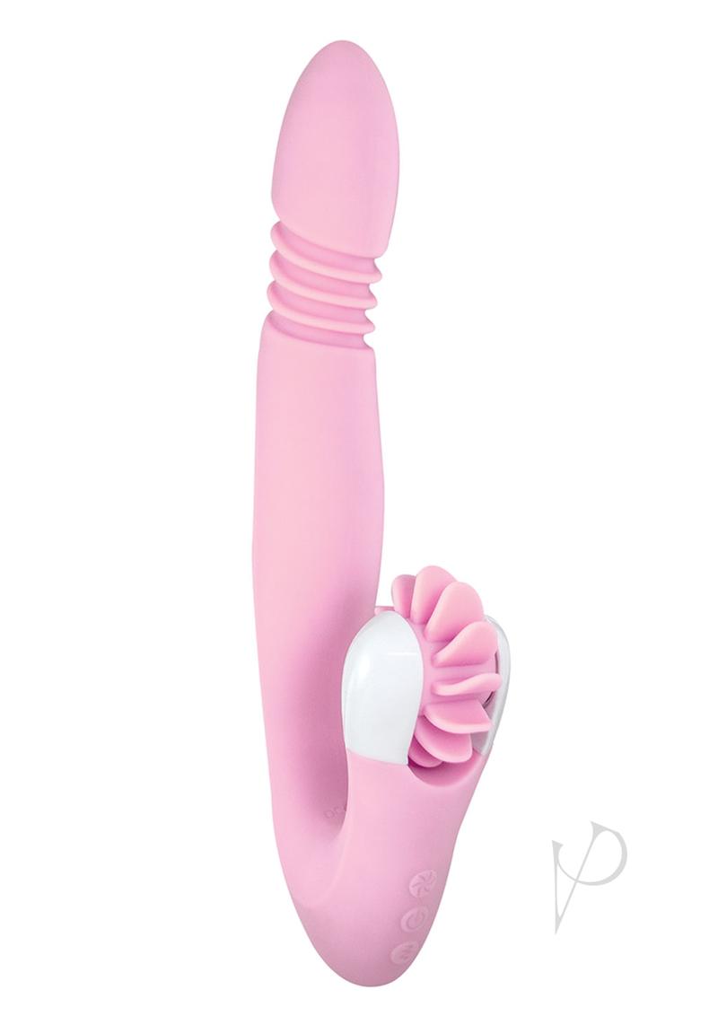 Devine Vibes Orgasm Wheel and Stroker Rechargeable Silicone Dual Vibrator -Pink