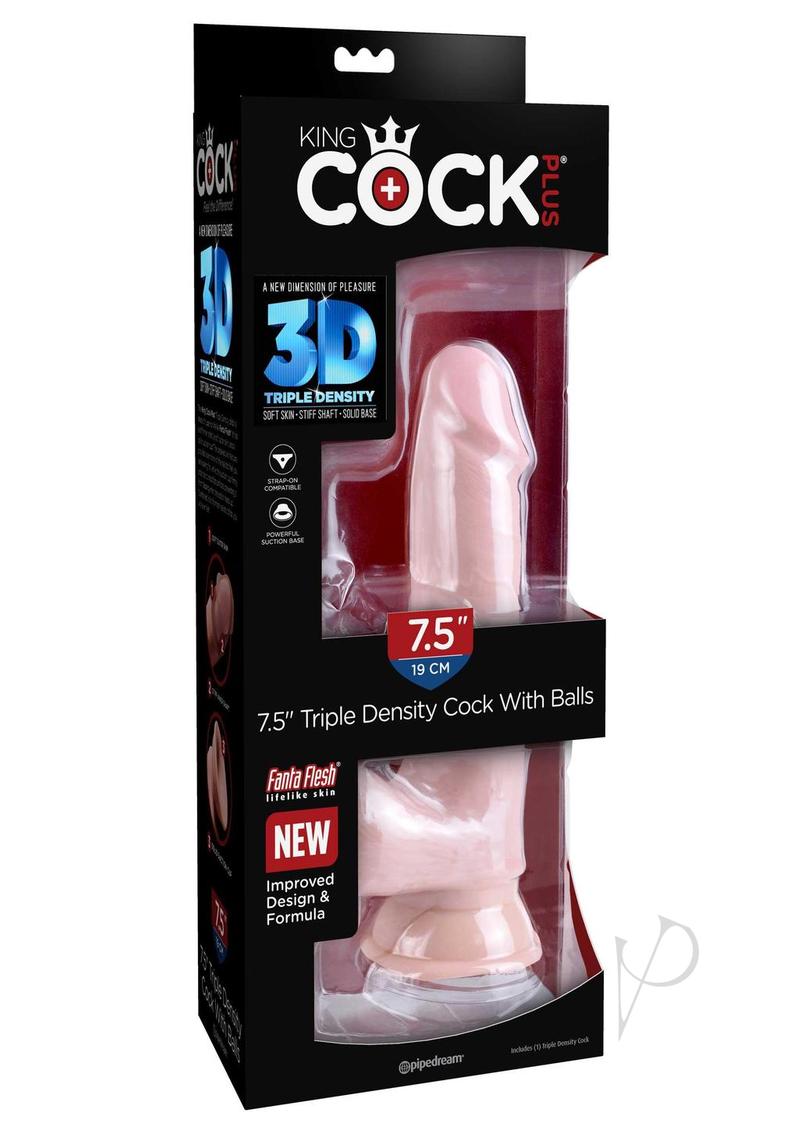 King Cock Plus Triple Density Dildo with Balls 7.5in - Vanilla
