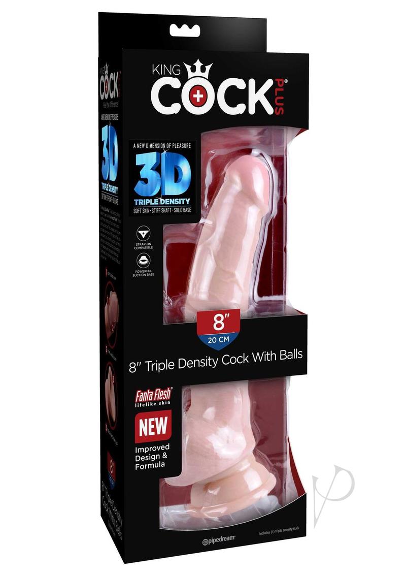 King Cock Plus Triple Density Dildo with Balls 8in - Vanilla